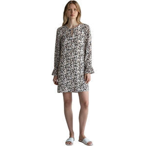 LOFT Ivory Leopard Print Long Sleeve Pleated Ruffle Cuff Lined Shift Dress S